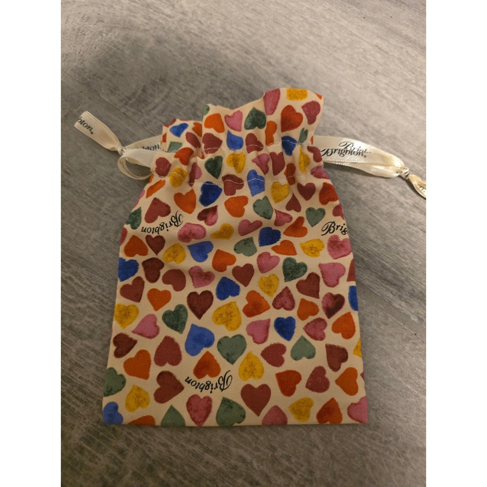 Brighton Jewelry Pouch Drawstring Bag Hearts‎ Print Beige Cream Gift